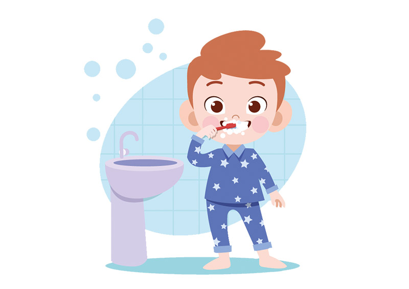 Illustrazione bambino che lava i denti